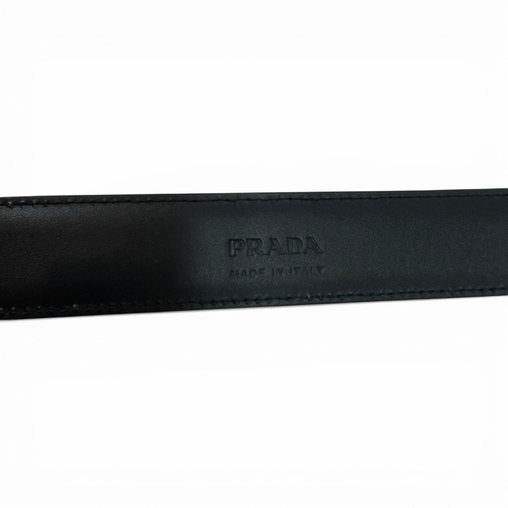 Prada Saffiano Leather Belt Black Silver Buckle Logo Size 44 - Picture 2 of 10